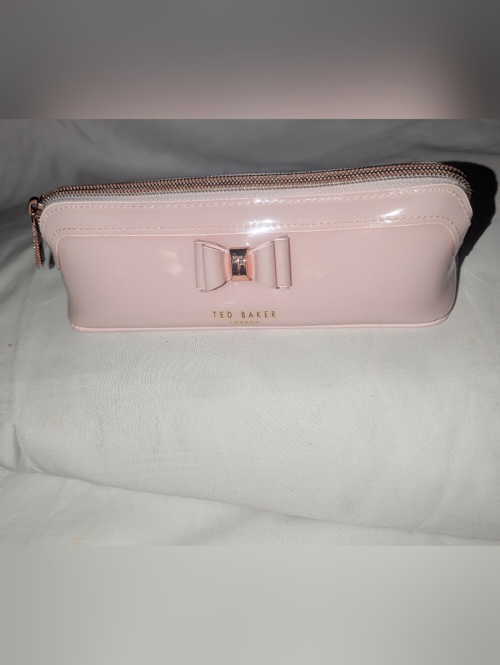 Ted Baker London Light Pink Bow Accent Pencil Case Cosmetic Pouch.